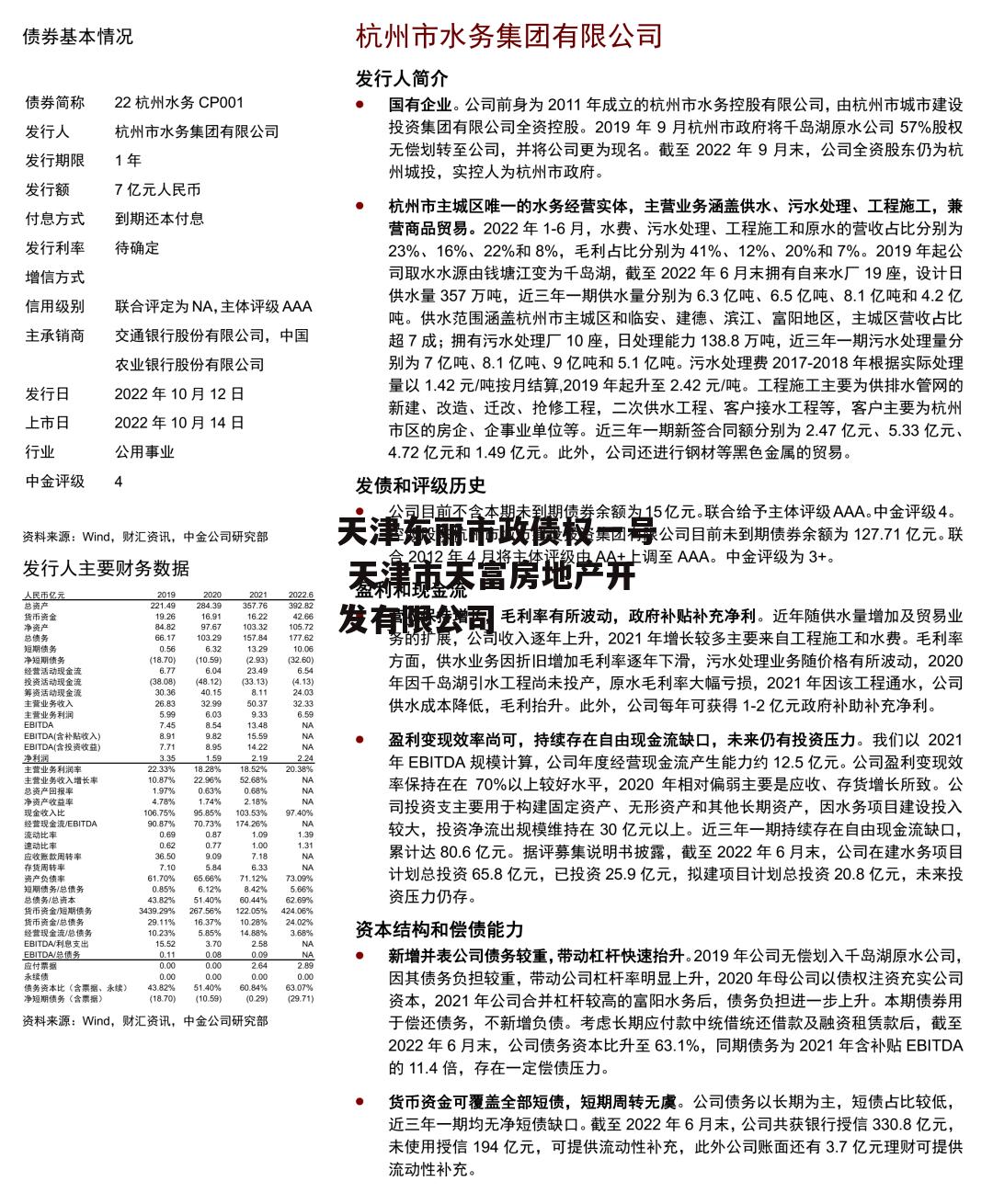 天津东丽市政债权一号 天津市天富房地产开发有限公司