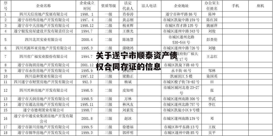 关于遂宁市顺泰资产债权合同存证的信息