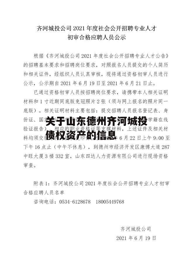 关于山东德州齐河城投债权资产的信息