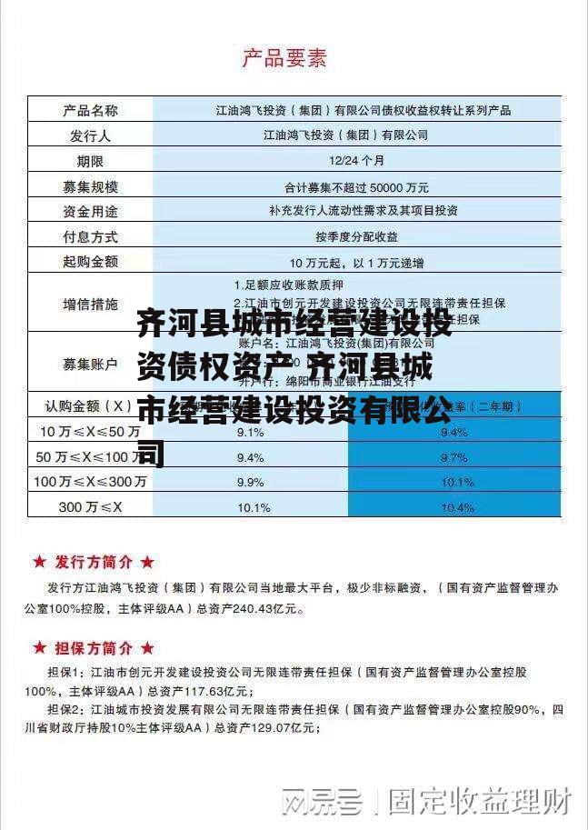 齐河县城市经营建设投资债权资产 齐河县城市经营建设投资有限公司