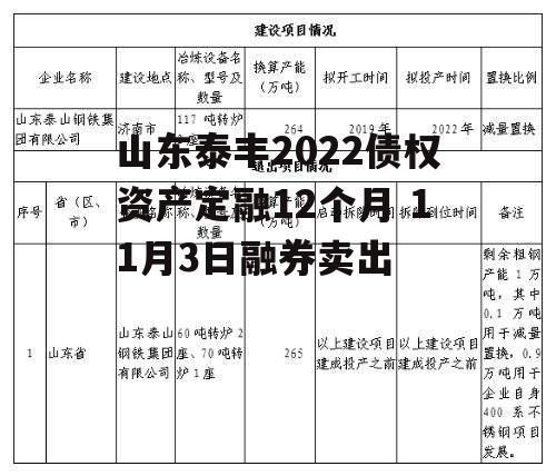 山东泰丰2022债权资产定融12个月 11月3日融券卖出