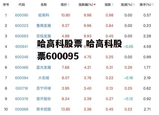 哈高科股票 哈高科股票600095