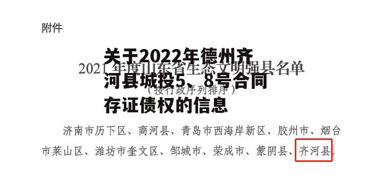 关于2022年德州齐河县城投5、8号合同存证债权的信息