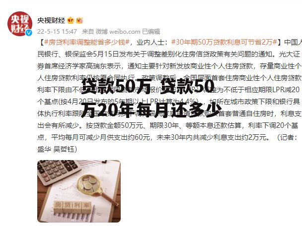 贷款50万 贷款50万20年每月还多少