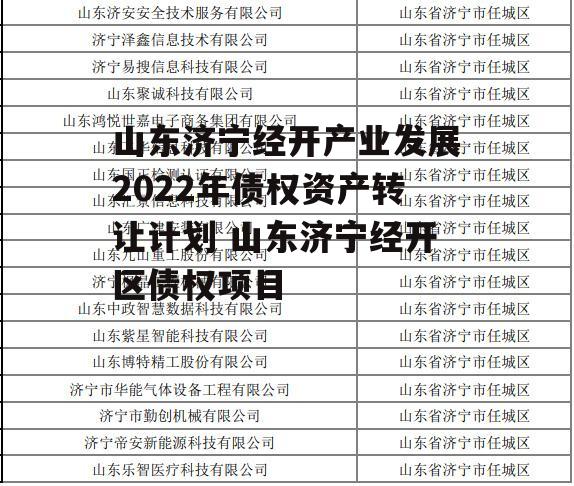 山东济宁经开产业发展2022年债权资产转让计划 山东济宁经开区债权项目