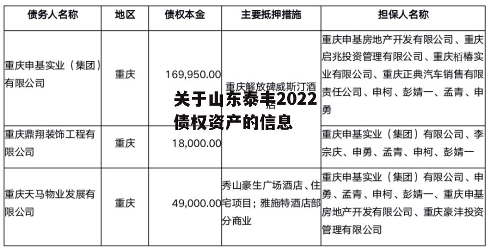 关于山东泰丰2022债权资产的信息