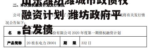 山东潍坊潍城市政债权融资计划 潍坊政府平台发债