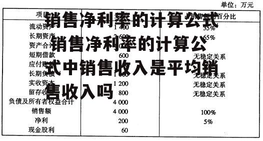 销售净利率的计算公式 销售净利率的计算公式中销售收入是平均销售收入吗