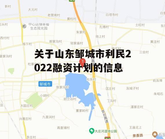 关于山东邹城市利民2022融资计划的信息