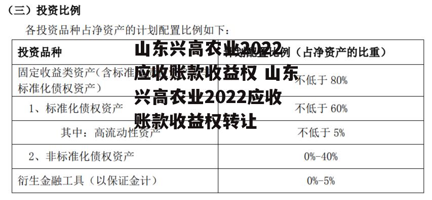 山东兴高农业2022应收账款收益权 山东兴高农业2022应收账款收益权转让