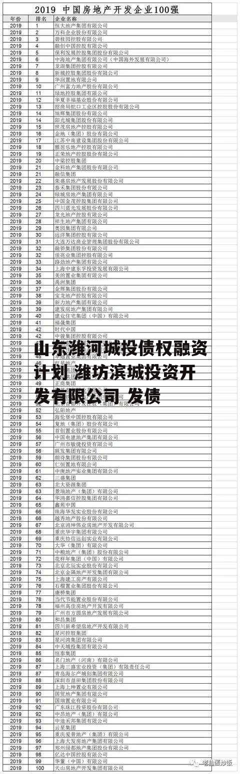 山东潍河城投债权融资计划 潍坊滨城投资开发有限公司 发债