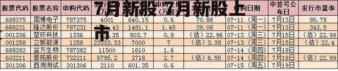 7月新股 7月新股上市