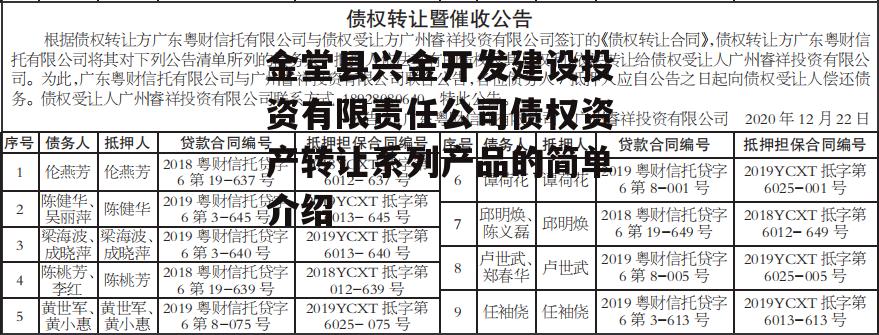 金堂县兴金开发建设投资有限责任公司债权资产转让系列产品的简单介绍