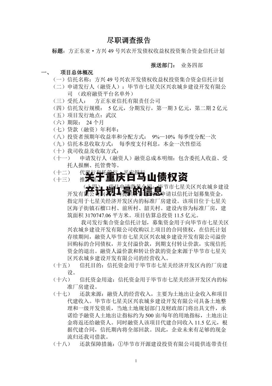 关于重庆白马山债权资产计划1号的信息