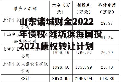 山东诸城财金2022年债权 潍坊滨海国投2021债权转让计划