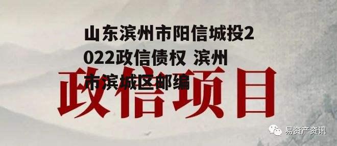 山东滨州市阳信城投2022政信债权 滨州市滨城区邮编