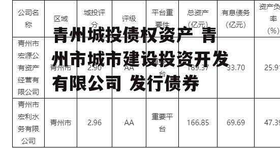 青州城投债权资产 青州市城市建设投资开发有限公司 发行债券