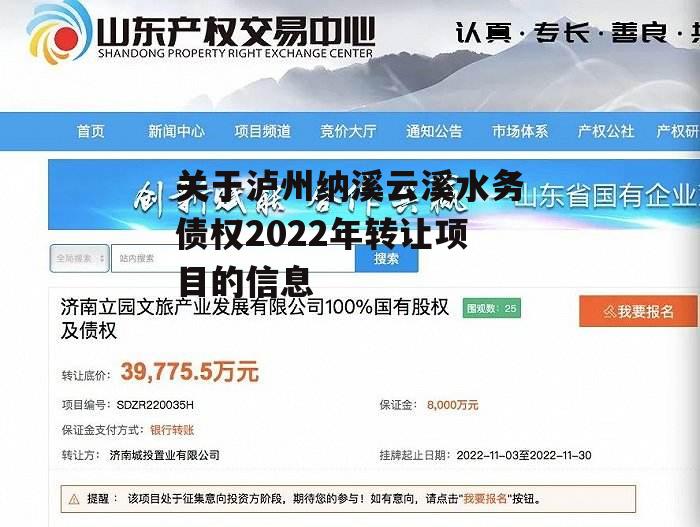 关于泸州纳溪云溪水务债权2022年转让项目的信息