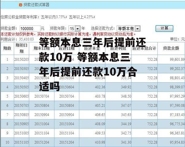 等额本息三年后提前还款10万 等额本息三年后提前还款10万合适吗