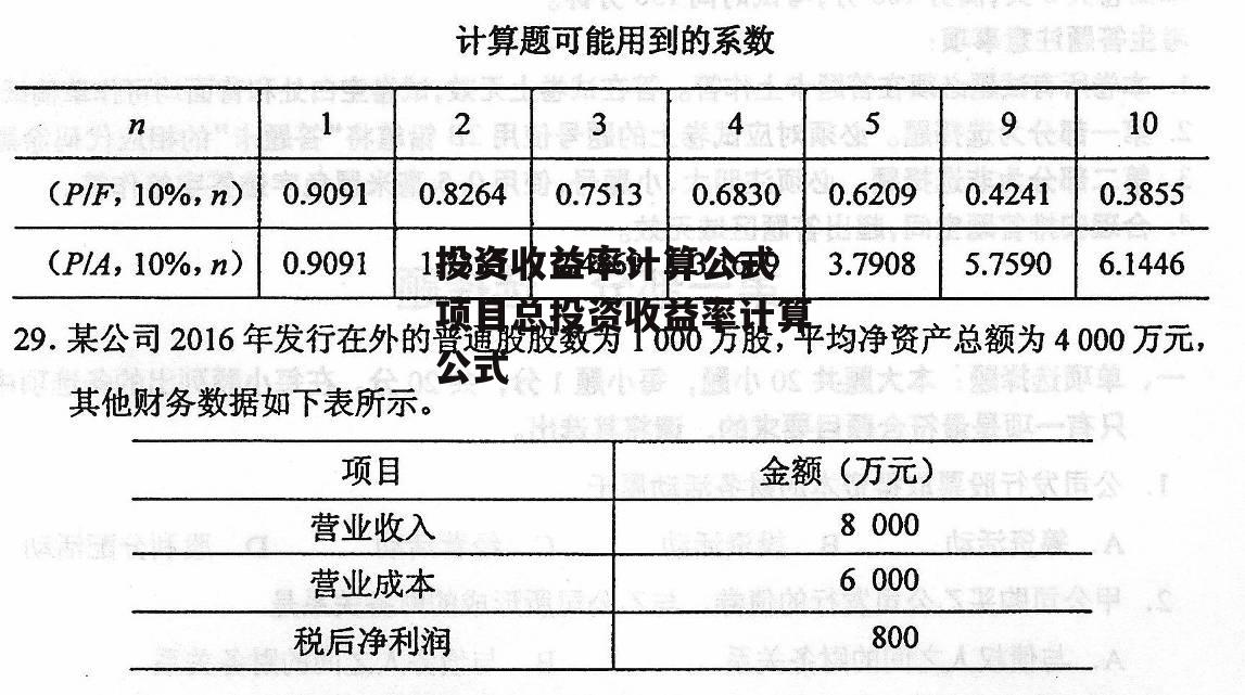 投资收益率计算公式 项目总投资收益率计算公式