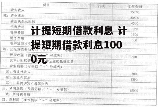 计提短期借款利息 计提短期借款利息1000元