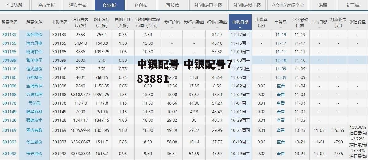 中银配号 中银配号783881