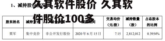 久其软件股价 久其软件股价100多