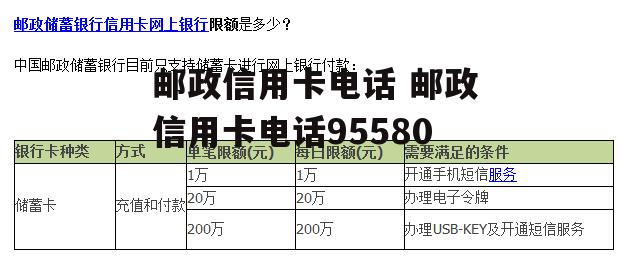 邮政信用卡电话 邮政信用卡电话95580