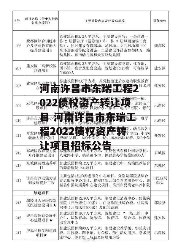 河南许昌市东瑞工程2022债权资产转让项目 河南许昌市东瑞工程2022债权资产转让项目招标公告