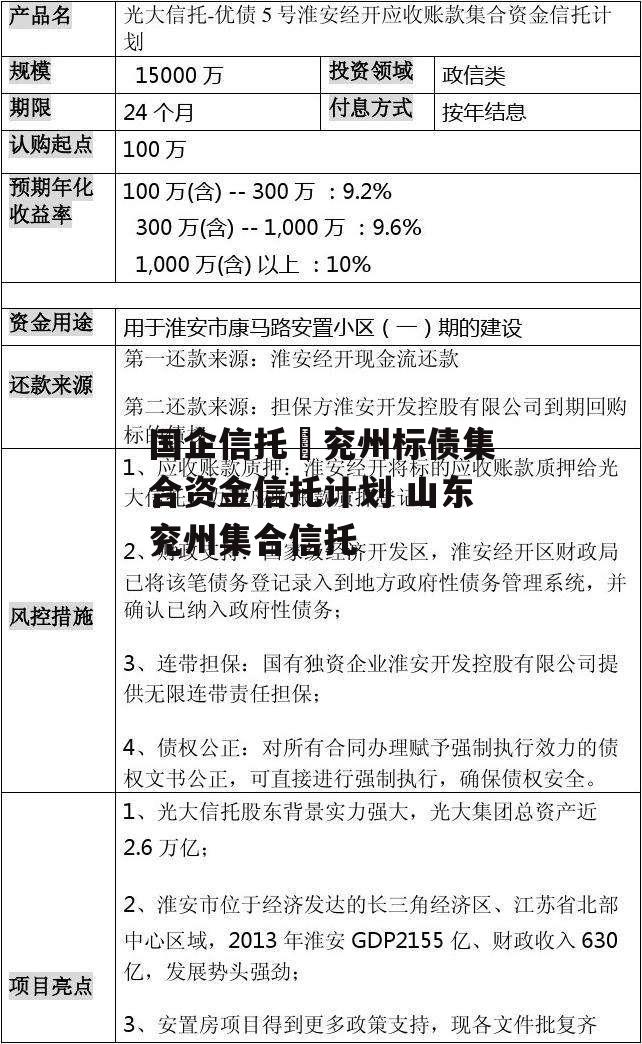 国企信托–兖州标债集合资金信托计划 山东兖州集合信托