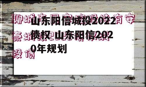 山东阳信城投2022债权 山东阳信2020年规划