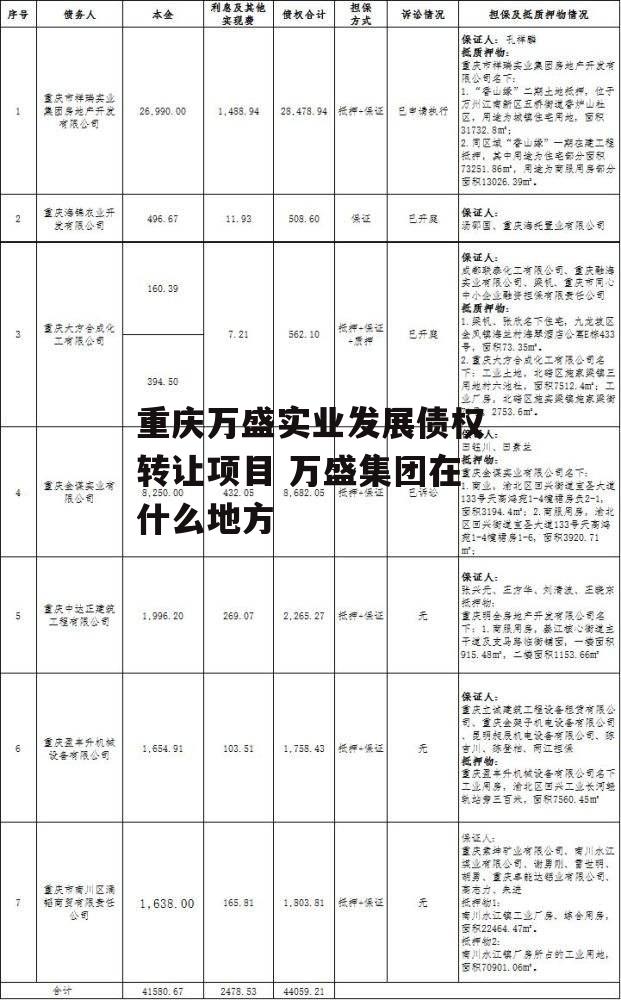 重庆万盛实业发展债权转让项目 万盛集团在什么地方