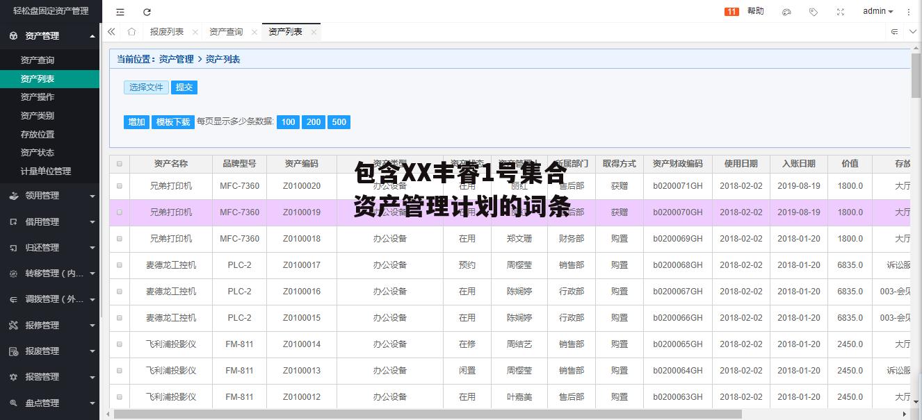 包含XX丰睿1号集合资产管理计划的词条