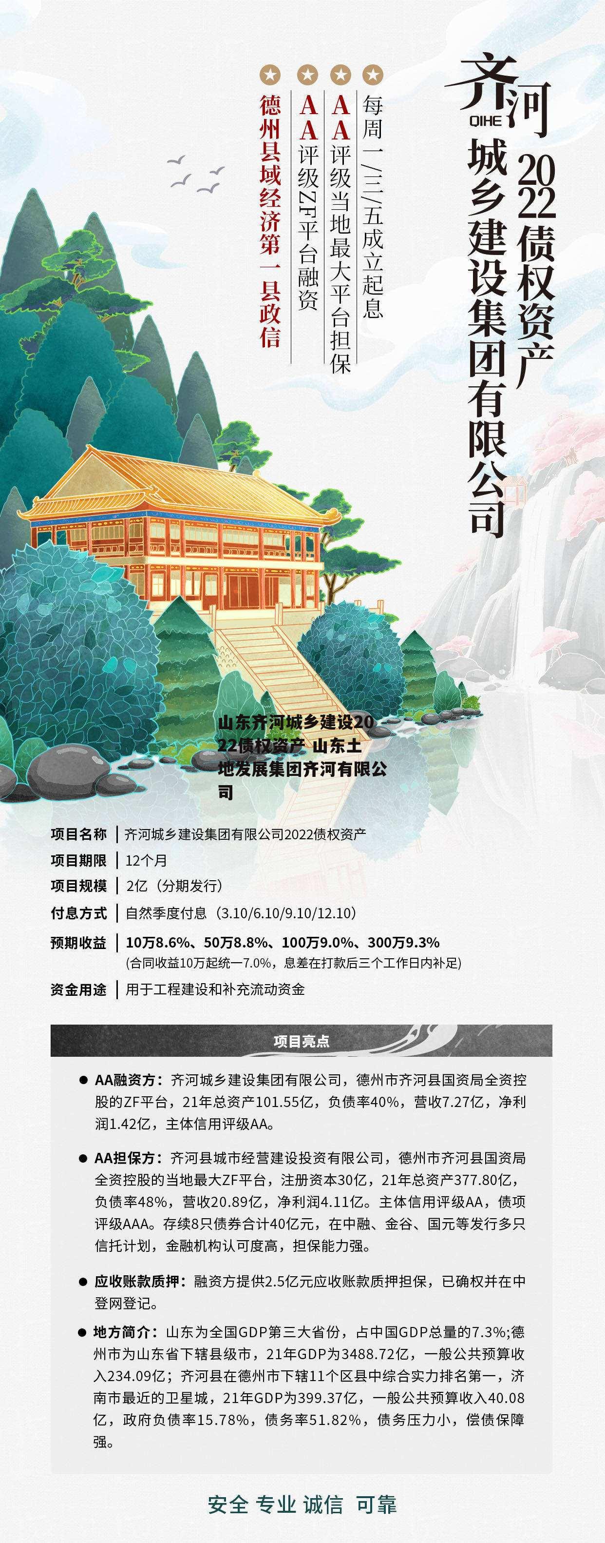 山东齐河城乡建设2022债权资产 山东土地发展集团齐河有限公司