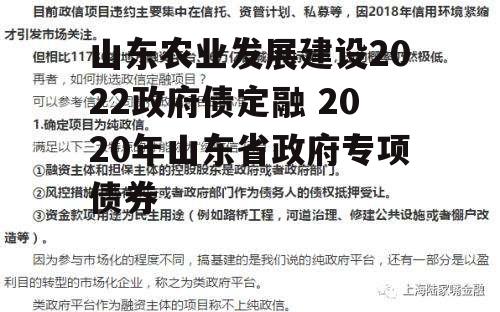 山东农业发展建设2022政府债定融 2020年山东省政府专项债券