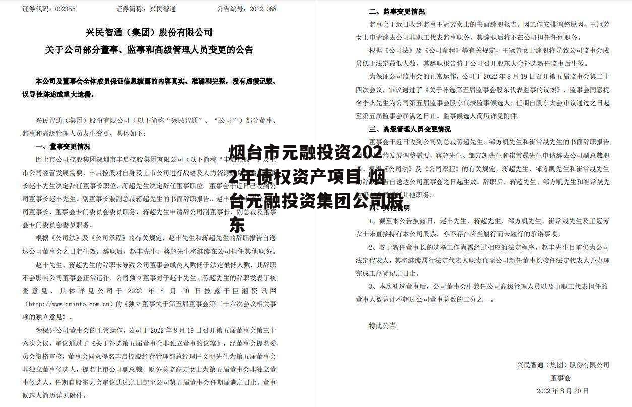 烟台市元融投资2022年债权资产项目 烟台元融投资集团公司股东