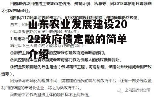 山东农业发展建设2022政府债定融的简单介绍