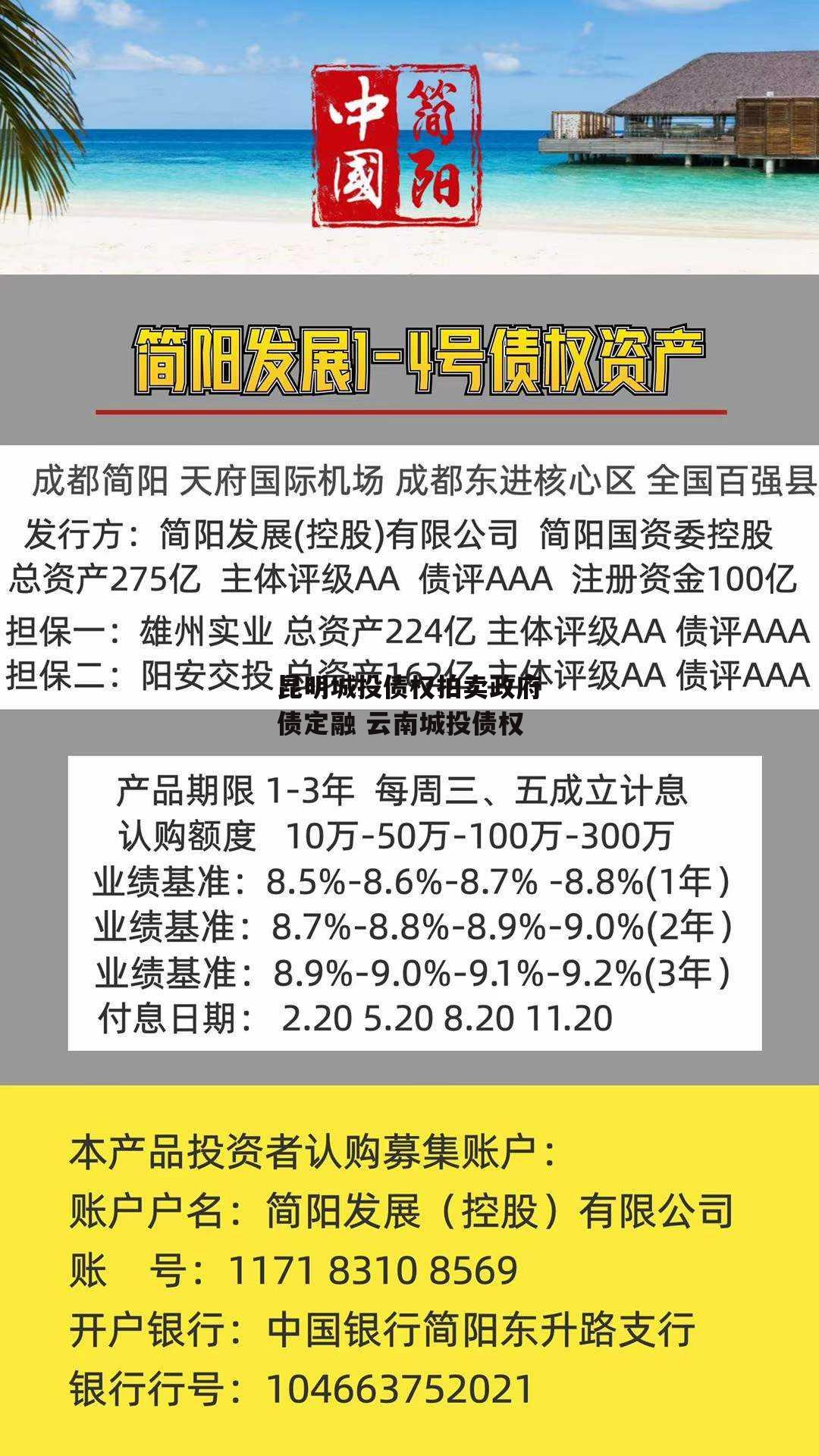 昆明城投债权拍卖政府债定融 云南城投债权