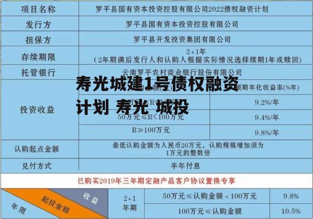 寿光城建1号债权融资计划 寿光 城投