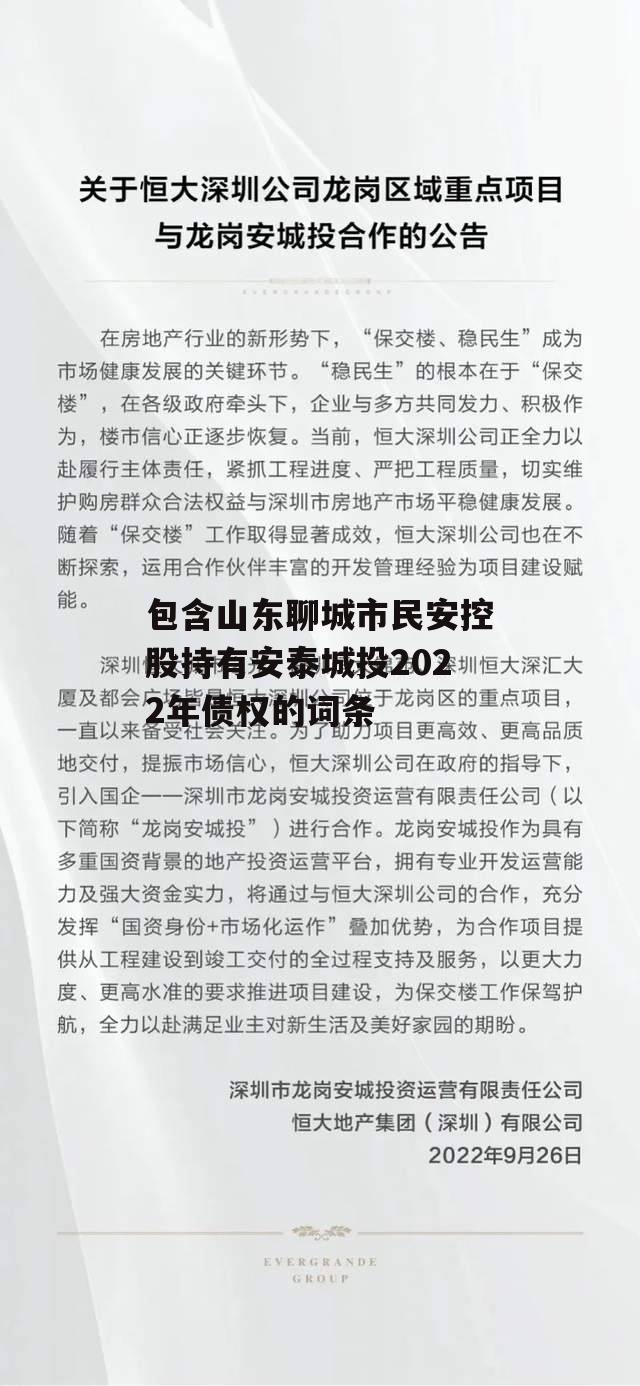 包含山东聊城市民安控股持有安泰城投2022年债权的词条