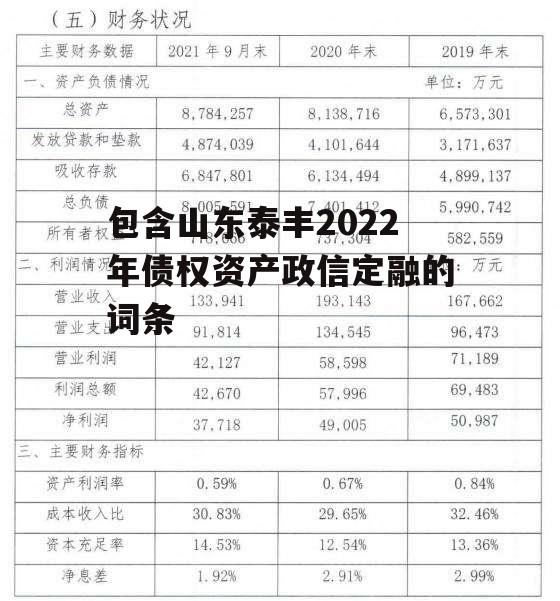 包含山东泰丰2022年债权资产政信定融的词条