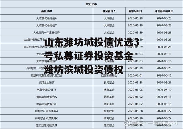 山东潍坊城投债优选3号私募证券投资基金 潍坊滨城投资债权