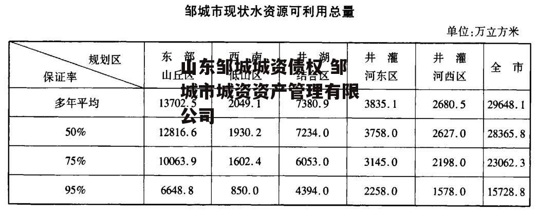 山东邹城城资债权 邹城市城资资产管理有限公司