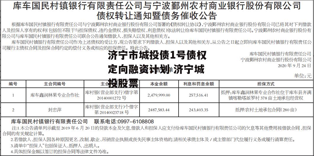 济宁市城投债1号债权定向融资计划 济宁城投股票