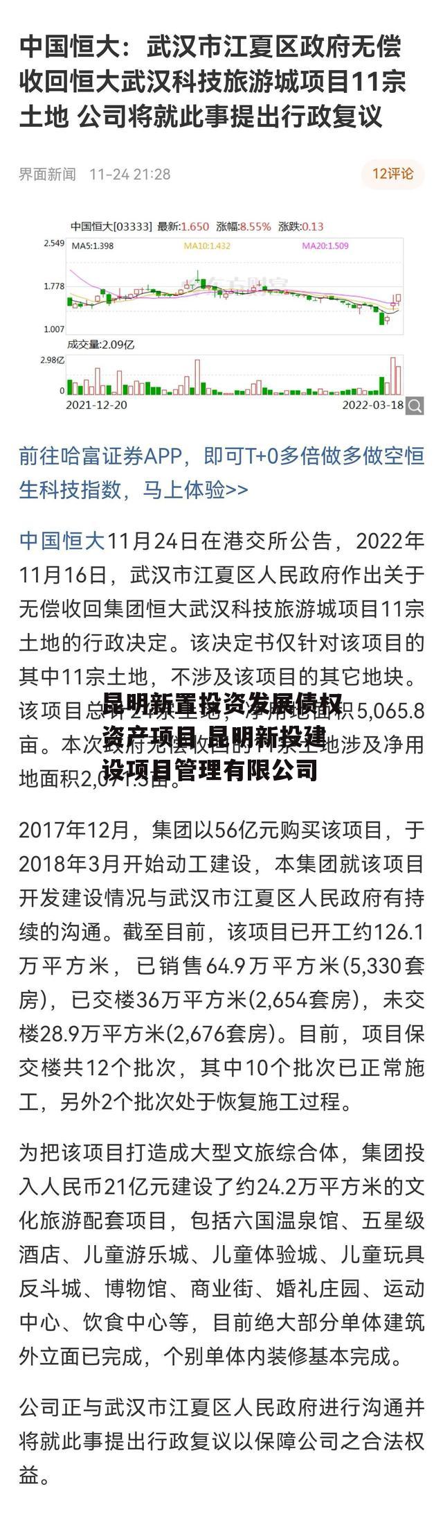 昆明新置投资发展债权资产项目 昆明新投建设项目管理有限公司