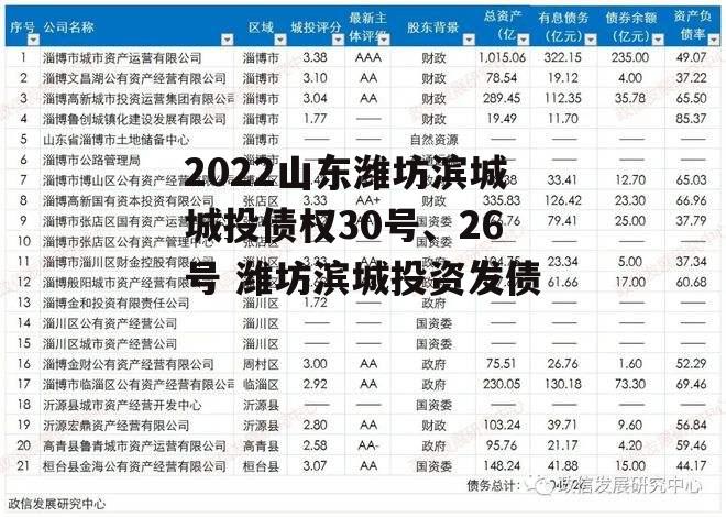 2022山东潍坊滨城城投债权30号、26号 潍坊滨城投资发债