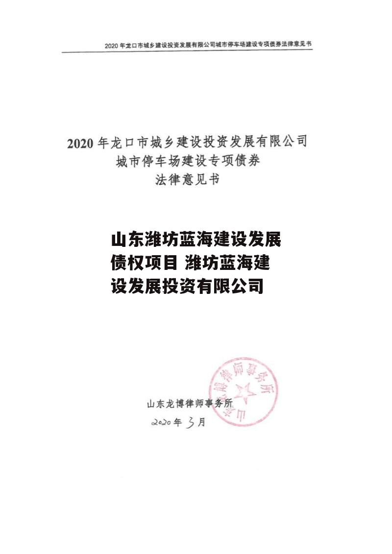 山东潍坊蓝海建设发展债权项目 潍坊蓝海建设发展投资有限公司