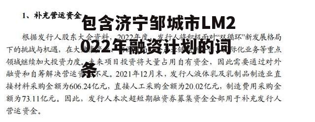 包含济宁邹城市LM2022年融资计划的词条