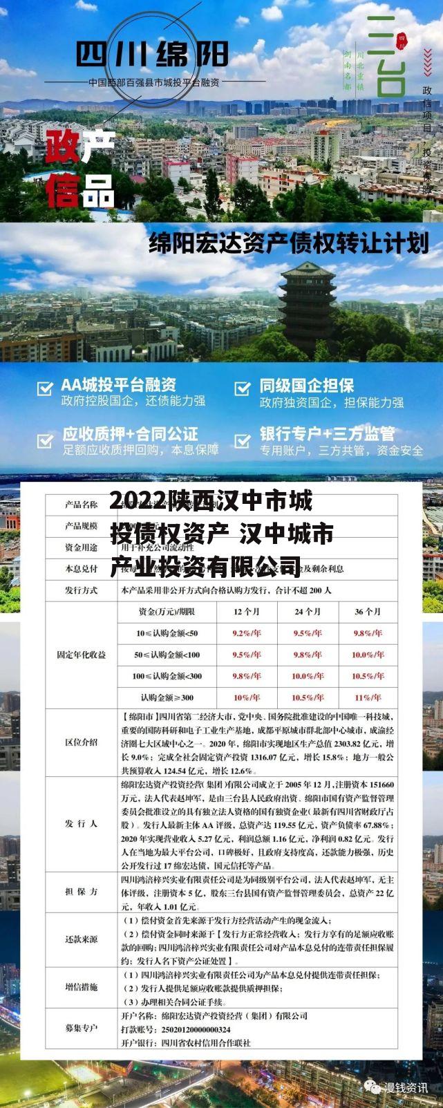 2022陕西汉中市城投债权资产 汉中城市产业投资有限公司